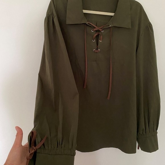 MENS Medieval Pirate Shirt Viking Renaissance Lace up Scottish Tops - Picture 5 of 8